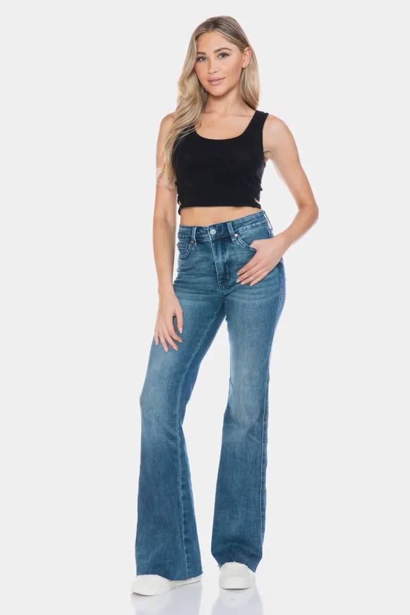 Judy Blue Full Size Tummy Control Cut Hem Flare Jeans - Love Salve